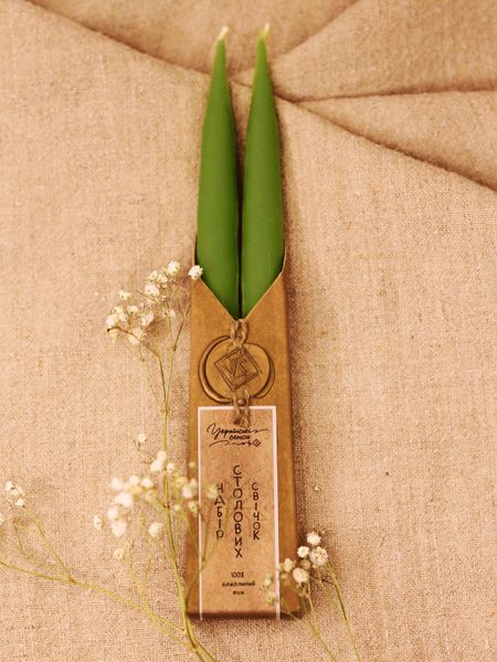 Set of Beeswax Taper Candles lightgreen with cutted grass aroma