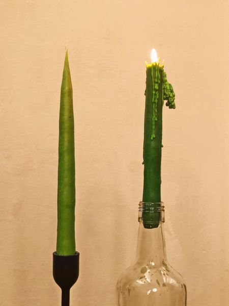 Set of Beeswax Taper Candles lightgreen with cutted grass aroma