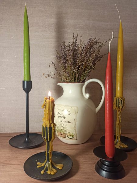 Set of Beeswax Taper Candles lightgreen with cutted grass aroma