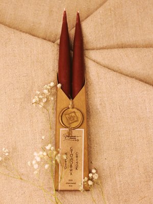 Set of Beeswax Taper Candles burgundy with spiced cranberry aroma