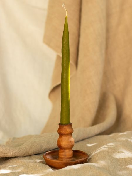 Beeswax Taper Candles light green with cutted grass