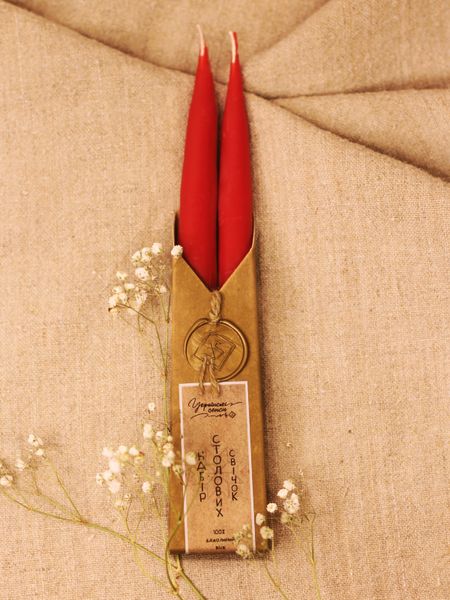 Set of Beeswax Taper Candles red with rose aroma 2 pcs