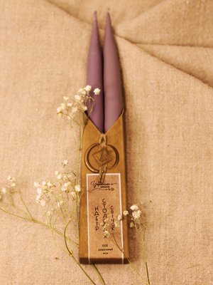 Set of Beeswax Taper Candles lavender with lavender aroma