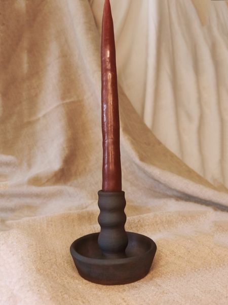 Dark brown ceramic candle holder (HxW: 72x79 mm)