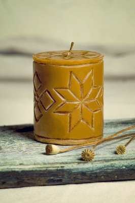 ALATYR - сarved beeswax candle (low)