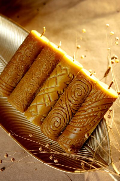 GREAT MOTHER OF ALL THINGS - carved beeswax candle with the Tripoli pattern