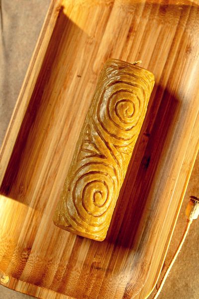 TIME SPIRAL - carved beeswax candle with the Tripoli pattern