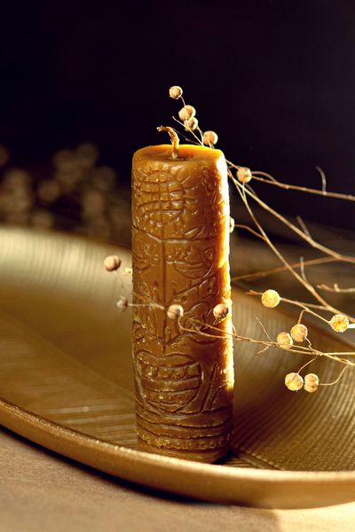 TREE OF LIFE - carved beeswax candle with a pattern based on Poltava embroidery