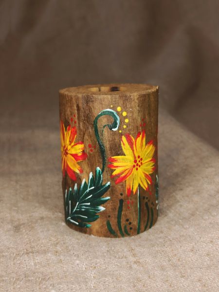 Wooden candlestick with painting