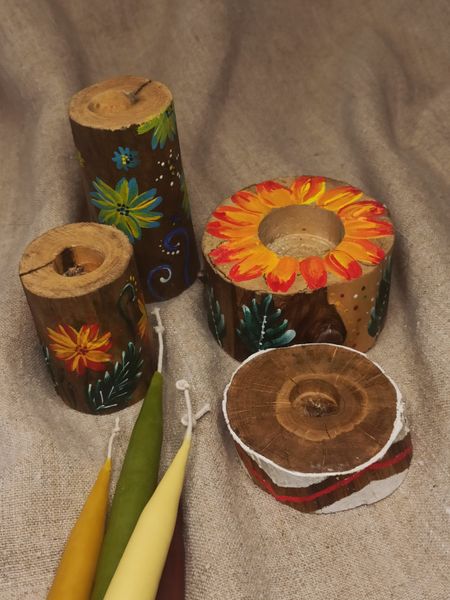 Wooden candlestick with painting