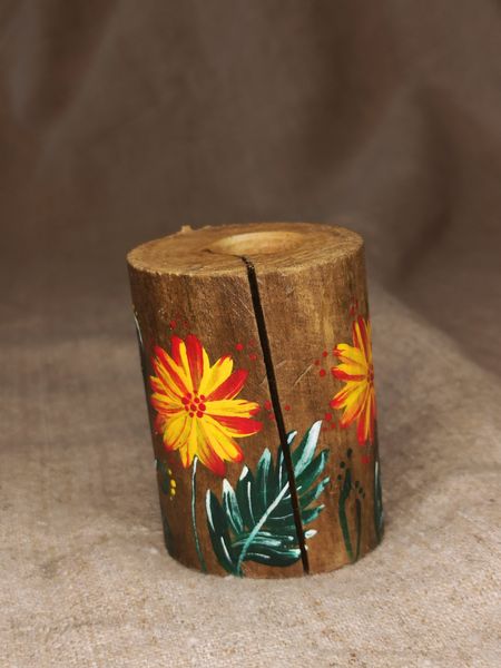 Wooden candlestick with painting