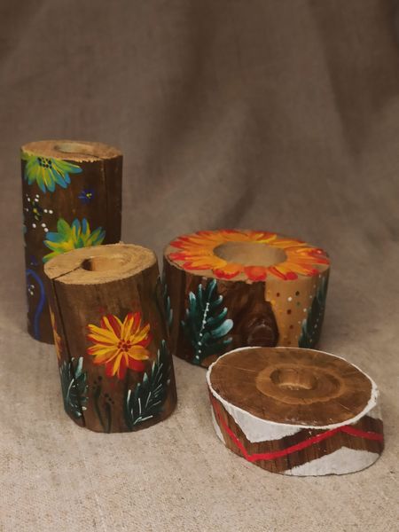 Wooden candlestick with painting